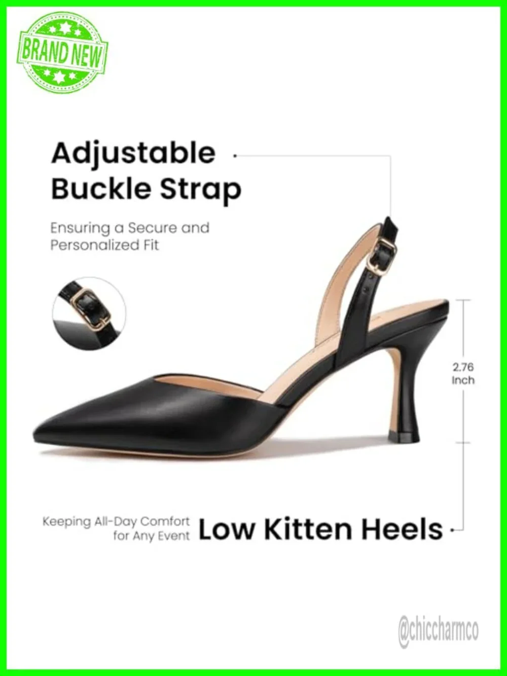 Women's Kitten Heels Closed Toe Pumps, Pointed Toe Stiletto, Soft Latex Insole,